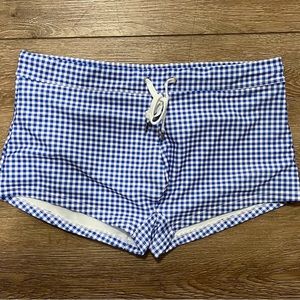 Men’s Blue White Gingham Square Cut Swim Trunk by 2XIST in Large